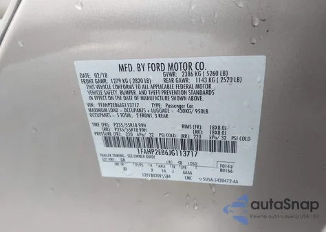 2018 Ford Taurus Sel из США, поврежденный, VIN 1FAHP2E86JG113717